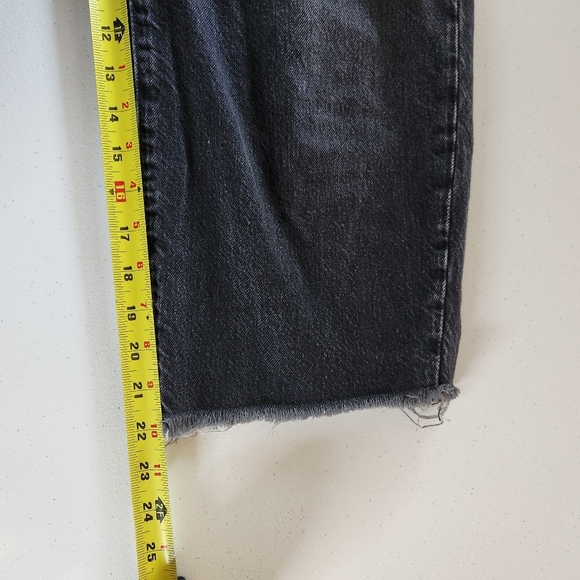 Frame Black Ultra High Rise Barrell Jeans Cropped Frayed Raw Hem Wide Size 24 - Picture 10 of 10